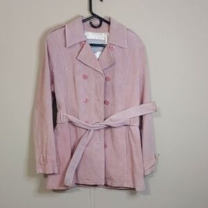 Wilsons Leather Pink Suede Coat Women's Pastel Trench Coat Size L